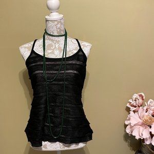Charlotte Russe Black mesh style tank top with ruffle/layered accent size medium